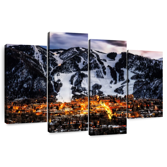 Elephant Stock Park City Ski Slopes Wall Art - Horizontal Multi Panel Canvas - Living Room Wall Decor - Places Multi Panel - Brown And Orange Decor - 36" x 22"