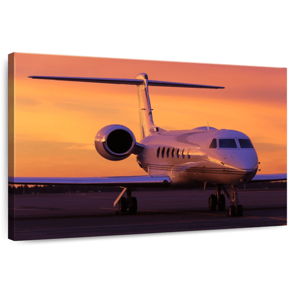 Elephant Stock Parked Business Plane Wall Art - Horizontal Canvas Wall Art - Living Room Wall Decor - Transportation Canvas - Purple And Orange Decor - 51" x 34"