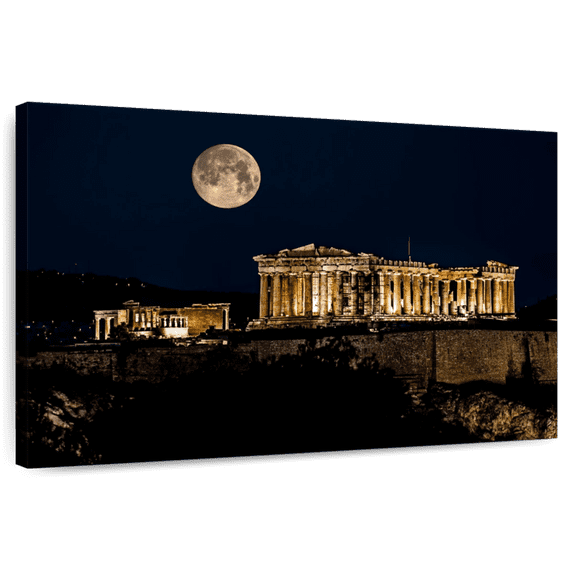 Elephant Stock Parthenon Wall Art - Horizontal Canvas Wall Art - Living Room Wall Decor - Places Canvas - Black And Blue Decor - 12" x 8"