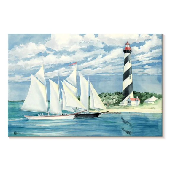 Elephant Stock Passing The Light Wall Art - Horizontal Canvas Wall Art - Living Room Wall Decor - Transportation Canvas - Blue And White Decor By Paul Brent - 30" x 20"