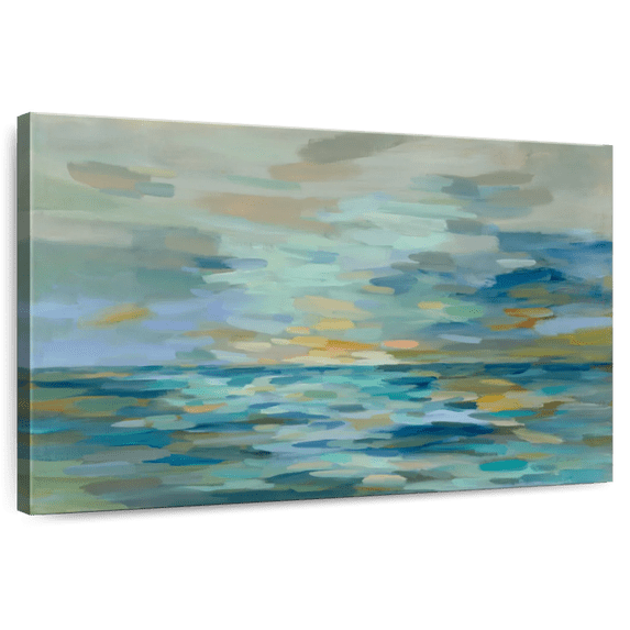 Elephant Stock Pastel Blue Sea Wall Art - Horizontal Canvas Wall Art - Living Room Wall Decor - Abstract Canvas - Blue And Yellow Decor By Silvia Vassileva - 39" x 26"