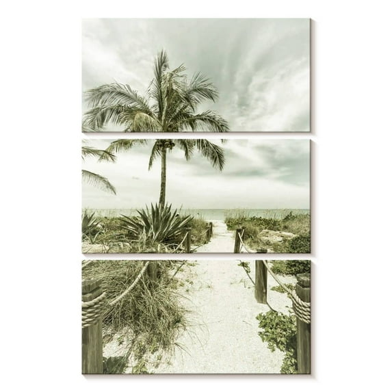 Elephant Stock Path To The Beach Vintage Wall Art - Vertical Multi Panel Canvas - Living Room Wall Decor - Beach Multi Panel - Blue And Gray Decor By Melanie Viola - 14" x 23"
