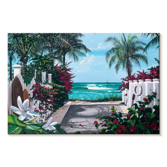 Elephant Stock Pathway Paradise Wall Art - Horizontal Canvas Wall Art - Bedroom Wall Decor - Beach Canvas - Turquoise And Green Decor By Scott Westmoreland - 39" x 26"