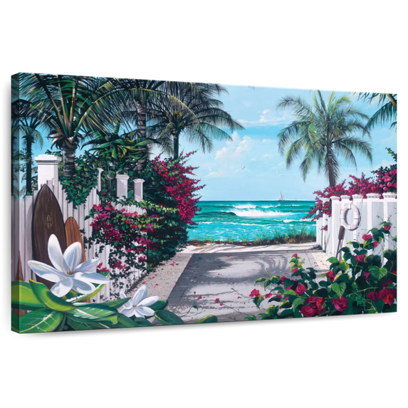 Elephant Stock Pathway Paradise Wall Art - Horizontal Canvas Wall Art - Bedroom Wall Decor - Beach Canvas - Turquoise And Green Decor By Scott Westmoreland - 39" x 26"