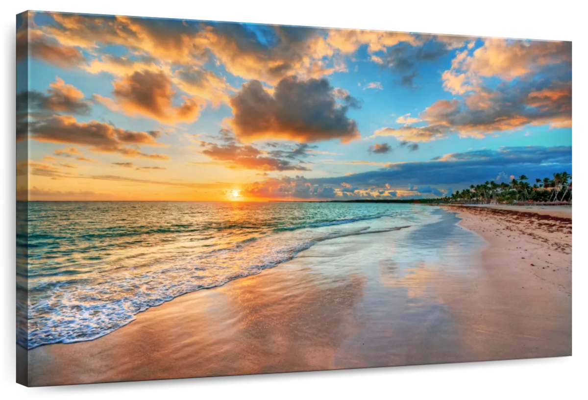 Elephant Stock Peaceful Beach Sunset Wall Art - Horizontal Canvas Wall ...