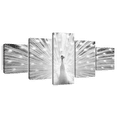 thumbnail image 1 of Elephant Stock Pearl White Peacock Wall Art - Horizontal Multi Panel Canvas - 5 Pieceliving Room Wall Decor - Photography Animal Multi Panel - White And Black Decor - 80" x 36", 1 of 8