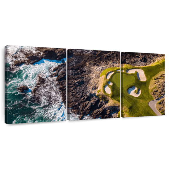 Elephant Stock Pebble Beach Ca Golf Course Wall Art - Horizontal Multi Panel Canvas - Living Room Wall Decor - Sports Multi Panel - Black And Green Decor - 38" x 18"