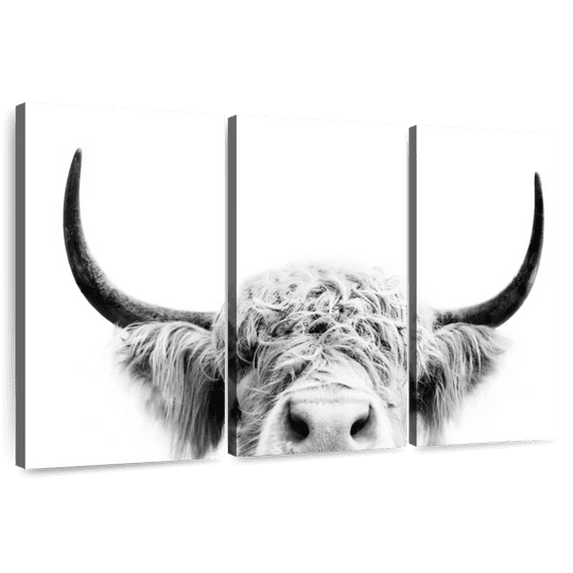 Elephant Stock Peeking Cow Bw Wall Art - Horizontal Multi Panel Canvas - Living Room Wall Decor - Animal Multi Panel - White And Gray Decor By Sisi And Seb - 50" x 32"