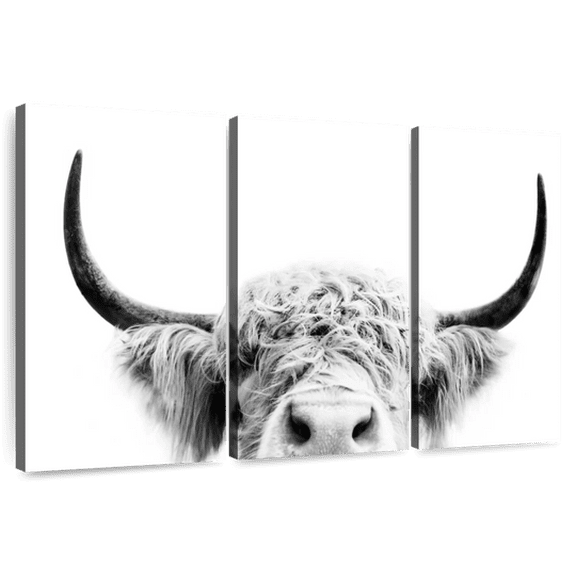 Elephant Stock Peeking Cow Bw Wall Art - Horizontal Multi Panel Canvas - Living Room Wall Decor - Animal Multi Panel - White And Gray Decor By Sisi And Seb - 65" x 42"