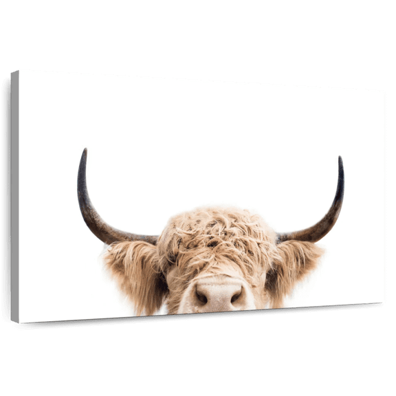 Elephant Stock Peeking Cow I Wall Art - Horizontal Canvas Wall Art - Dining Room Wall Decor - Animal Canvas - White And Brown Decor By Sisi And Seb - 51" x 34"