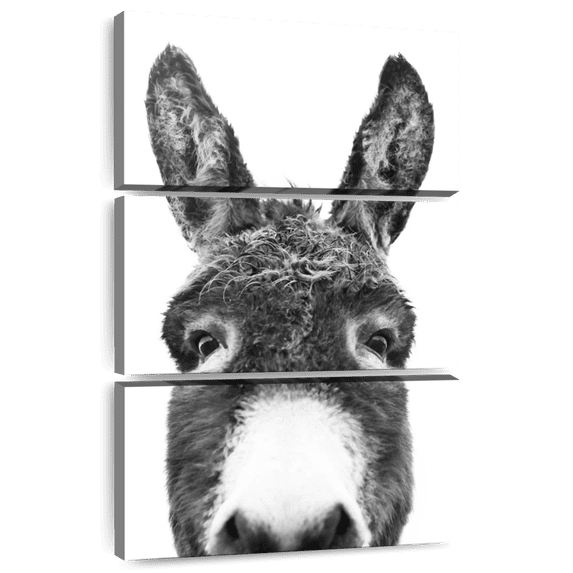 Elephant Stock Peeking Donkey In Black And White Wall Art - Vertical Multi Panel Canvas - Living Room Wall Decor - Animal Multi Panel - Black And Gray Decor By Sisi And Seb - 36" x 57"