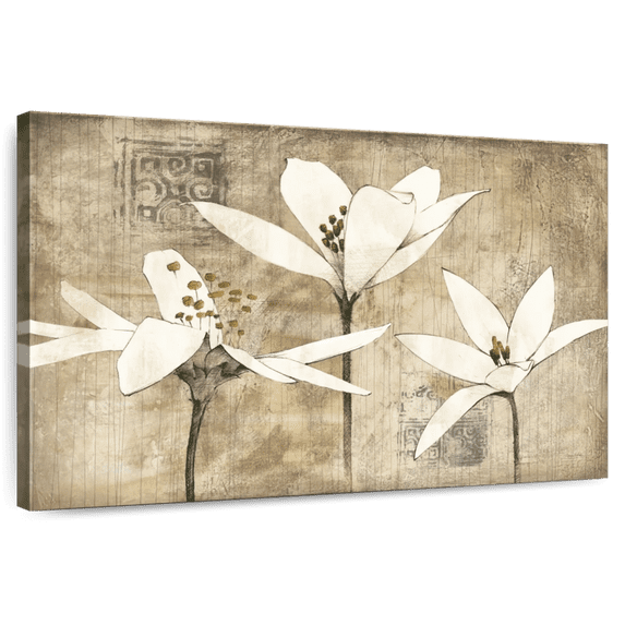 Elephant Stock Pencil Floral Iii Wall Art - Horizontal Canvas Wall Art - Living Room Wall Decor - Floral And Botanical Canvas - Brown And Gray Decor By Avery Tillmon - 39" x 26"