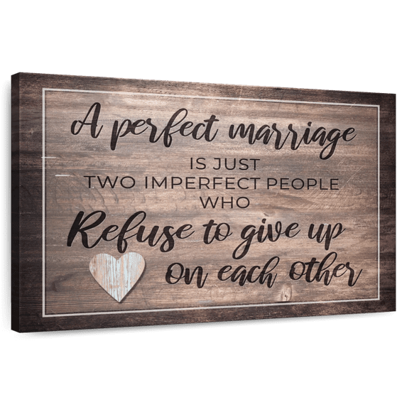 Elephant Stock Perfect Marriage Quote Wall Art - Horizontal Canvas Wall Art - Living Room Wall Decor - Inspirational And Typography Canvas - Beige And Brown Decor - 12" x 8"