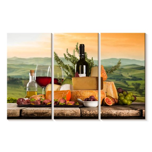Elephant Stock Perfect Wine Pairing Wall Art - Horizontal Multi Panel Canvas - Dining Room Wall Decor - Food And Drink Multi Panel - Yellow And Black Decor - 33" x 20"