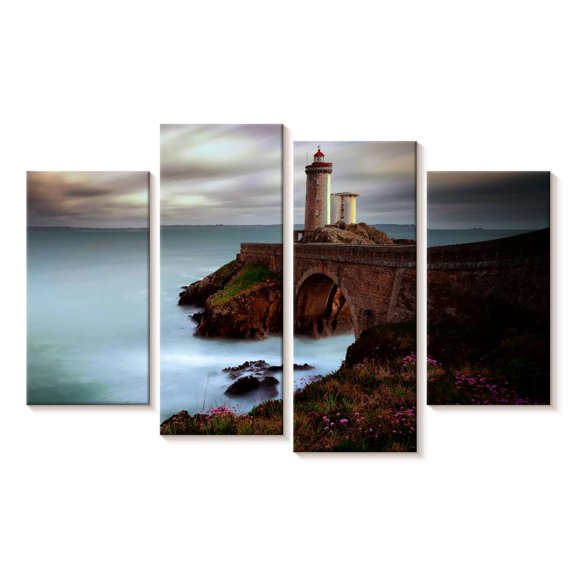 Elephant Stock Petit Minou Lighthouse Wall Art - Horizontal Multi Panel Canvas - Living Room Wall Decor - Nautical Multi Panel - Gray And Brown Decor - 75" x 48"