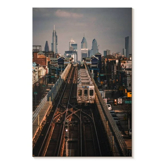 Elephant Stock Philadelphia El Train Wall Art - Vertical Canvas Wall Art - Living Room Wall Decor - Places Canvas - Brown And Orange Decor - 8" x 12"