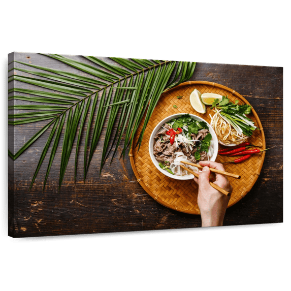 Elephant Stock Pho Bo Wall Art - Horizontal Canvas Wall Art - Living Room Wall Decor - Food And Drink Canvas - Orange And Green Decor - 39" x 26"