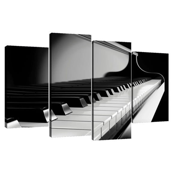 Elephant Stock Piano Keys Wall Art - Horizontal Multi Panel Canvas - Living Room Wall Decor - Music Multi Panel - Black And Gray Decor - 43" x 27"