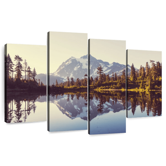 Elephant Stock - Picture Lake Reflection Wall Art - Horizontal Multi Panel - 4 Piece Living Room Wall Decor - Photography Nature Canvas Print - Brown and Blue Decor - 68" x 42"