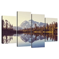 Elephant Stock - Picture Lake Reflection Wall Art - Horizontal Multi Panel - 4 Piece Living Room Wall Decor - Photography Nature Canvas Print - Brown and Blue Decor - 24" x 14"