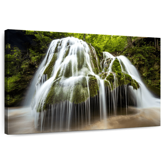 Elephant Stock Picturesque Waterfalls Wall Art - Horizontal Canvas Wall Art - Living Room Wall Decor - Wellness Canvas - Green And White Decor - 12" x 8"
