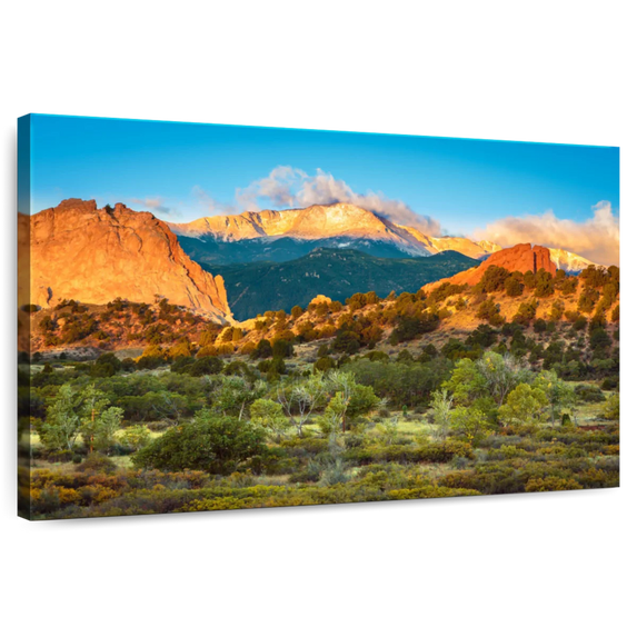 Elephant Stock Pikes Peak Mountainscape Wall Art - Horizontal Canvas Wall Art - Living Room Wall Decor - Places Canvas - Turquoise And Brown Decor - 12" x 8"