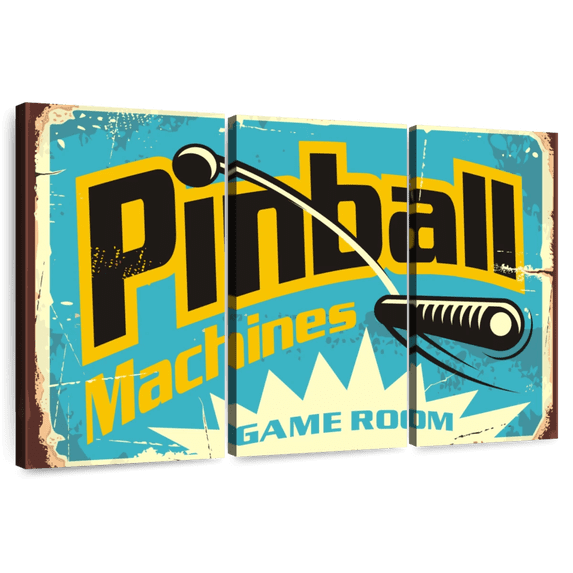 Elephant Stock Pinball Machine Game Room Wall Sign Wall Art - Horizontal Multi Panel Canvas - Living Room Wall Decor - Wall Signs Multi Panel - Turquoise And Black Decor - 65" x 42"