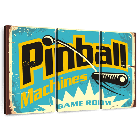 Elephant Stock Pinball Machine Game Room Wall Sign Wall Art - Horizontal Multi Panel Canvas - Living Room Wall Decor - Wall Signs Multi Panel - Turquoise And Black Decor - 74" x 48"