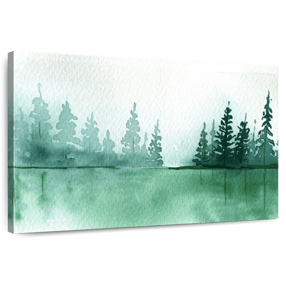 Elephant Stock Pine Tree Silhouette Wall Art - Horizontal Canvas Wall Art - Living Room Wall Decor - Abstract Canvas - Green And White Decor - 30" x 20"