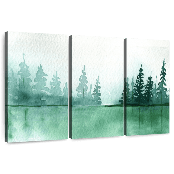 Elephant Stock Pine Tree Silhouette Wall Art - Horizontal Multi Panel Canvas - Living Room Wall Decor - Abstract Multi Panel - Green And White Decor - 38" x 24"