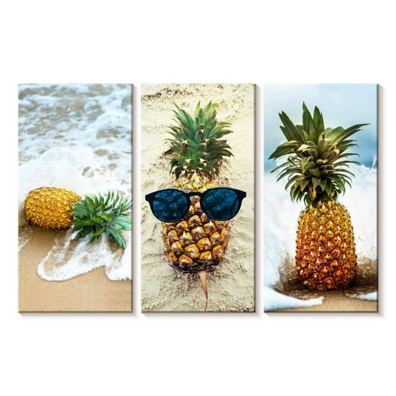 Elephant Stock Pineapples Wall Art - Horizontal Multi Panel Canvas - Living Room Wall Decor - Food And Drink Multi Panel - Orange And Green Decor - 23" x 14"
