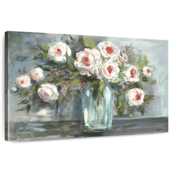 Elephant Stock Pink Blooms Still Life Landscape Wall Art - Horizontal Canvas Wall Art - Living Room Wall Decor - Floral And Botanical Canvas - White And Pink Decor By Tre Sorelle Studios - 30" x 20"