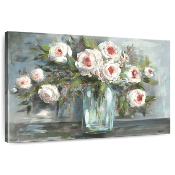 Elephant Stock Pink Blooms Still Life Landscape Wall Art - Horizontal Canvas Wall Art - Living Room Wall Decor - Floral And Botanical Canvas - White And Pink Decor By Tre Sorelle Studios - 30" x 20"