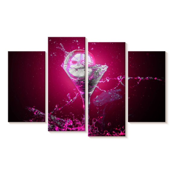 Elephant Stock Pink Gin Cocktail Wall Art - Horizontal Multi Panel Canvas - Living Room Wall Decor - Food And Drink Multi Panel - Black And Red Decor - 30" x 18"