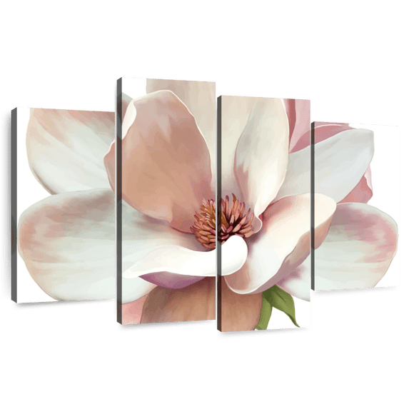 Elephant Stock Pink Magnolia Wall Art - Horizontal Multi Panel Canvas - Living Room Wall Decor - Floral And Botanical Multi Panel - Beige And Pink Decor - 68" x 42"