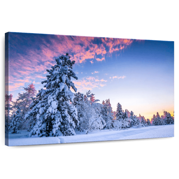 Elephant Stock Pink Sunset At Winter Wall Art - Horizontal Canvas Wall Art - Living Room Wall Decor - Nature Canvas - Gray And Pink Decor - 24" x 16"