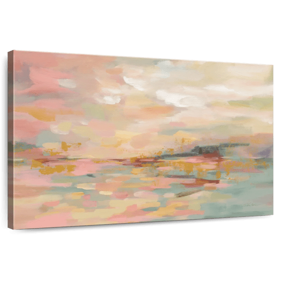 Elephant Stock Pink Waves Wall Art - Horizontal Canvas Wall Art - Living Room Wall Decor - Abstract Canvas - Pink And Beige Decor By Silvia Vassileva - 51" x 34"