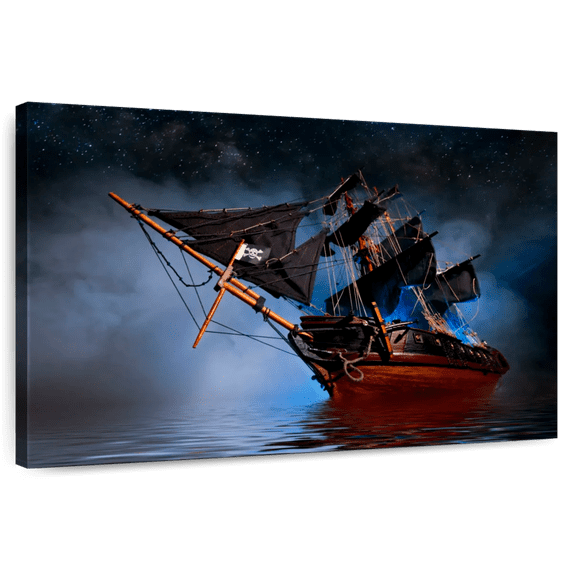 Elephant Stock Pirate Ship Wall Art - Horizontal Canvas Wall Art - Lobby Wall Decor - Kids And Nursery Canvas - Blue And Red Decor - 12" x 8"