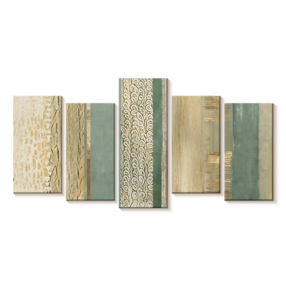 Elephant Stock Placidity Wall Art - Horizontal Multi Panel Canvas - Living Room Wall Decor - Abstract Multi Panel - Blue And Gold Decor By Tom Reeves - 34" x 16"