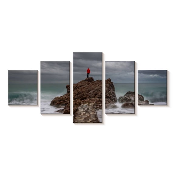 Elephant Stock Plage Des Rochers Rocky Beach Wall Art - Horizontal Multi Panel Canvas - Living Room Wall Decor - Beach Multi Panel - Gray And Brown Decor - 29" x 12"