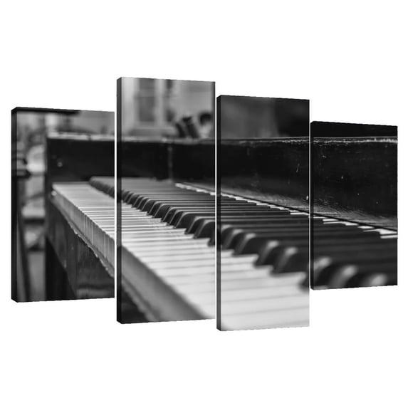 Elephant Stock Play The Piano Wall Art - Horizontal Multi Panel Canvas - Living Room Wall Decor - Music Multi Panel - Gray And Black Decor - 43" x 27"