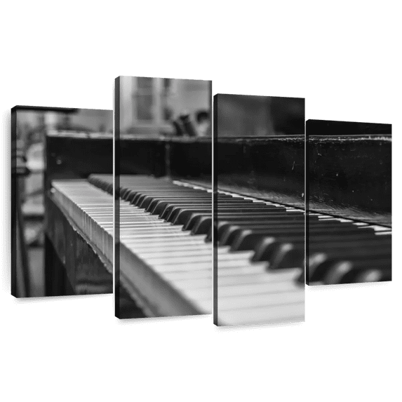 Elephant Stock Play The Piano Wall Art - Horizontal Multi Panel Canvas - Living Room Wall Decor - Music Multi Panel - Gray And Black Decor - 52" x 32"