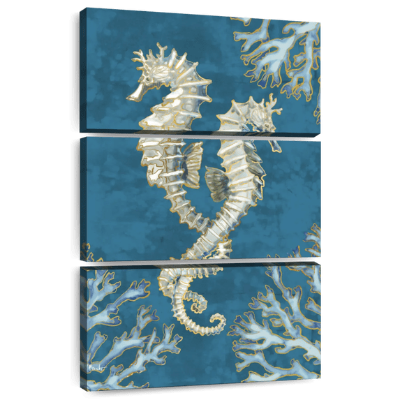 Elephant Stock Playa Sealife Ii Indigo Wall Art - Vertical Multi Panel Canvas - Living Room Wall Decor - Animal Multi Panel - Blue And Orange Decor By Paul Brent - 28" x 45"