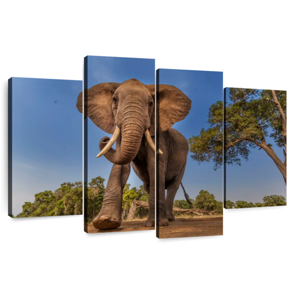 Elephant Stock Playful African Elephant Wall Art - Horizontal Multi Panel Canvas - Living Room Wall Decor - Animal Multi Panel - Brown And Green Decor - 36" x 22"
