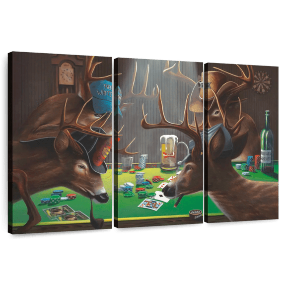 Elephant Stock Playing For Doe Wall Art - Horizontal Multi Panel Canvas - Living Room Wall Decor - Humor Multi Panel - Brown And Green Decor By Geno Peoples - 33" x 20"