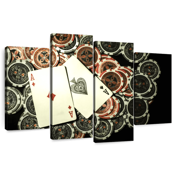 Elephant Stock Poker Ace High Wall Art - Horizontal Multi Panel Canvas - Living Room Wall Decor - Hobbies And Lifestyle Multi Panel - Black And Beige Decor - 68" x 42"