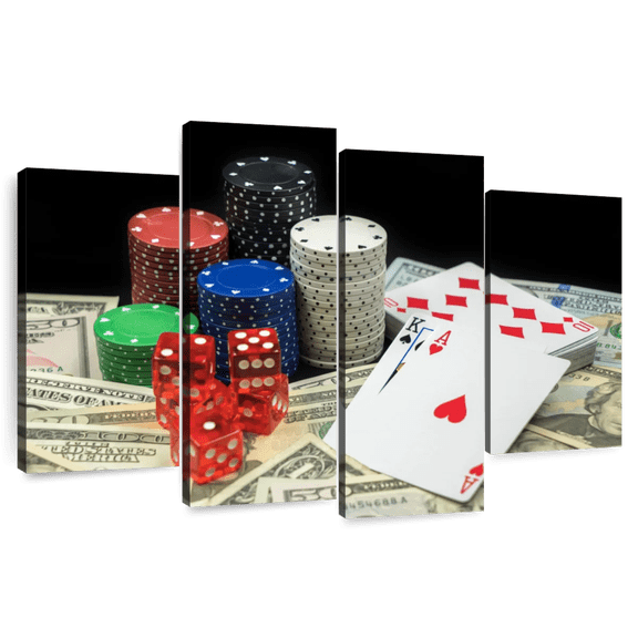 Elephant Stock Poker Game Winnings Wall Art - Horizontal Multi Panel Canvas - Living Room Wall Decor - Hobbies And Lifestyle Multi Panel - Black And Red Decor - 75" x 48"