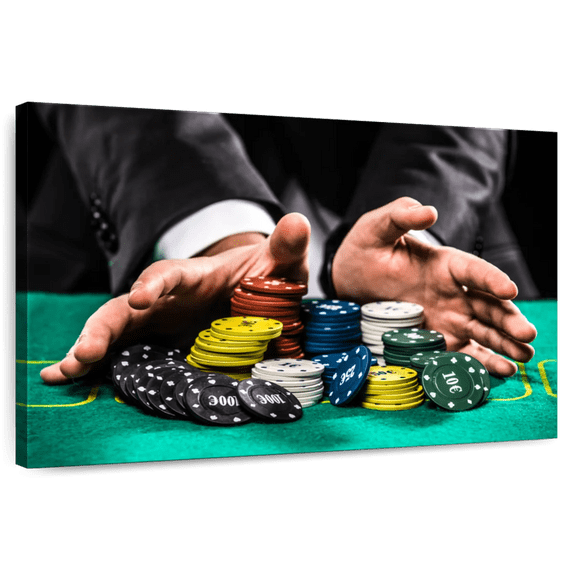 Elephant Stock All In Poker Wall Art - Horizontal Canvas Wall Art - Living Room Wall Decor - Hobbies And Lifestyle Canvas - Black And Teal Decor - 39" x 26"