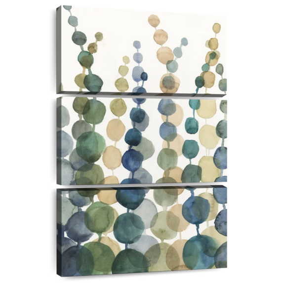 Elephant Stock Pompom Botanical I Wall Art - Vertical Multi Panel Canvas - Living Room Wall Decor - Abstract Multi Panel - White And Green Decor By Megan Meagher - 36" x 57"