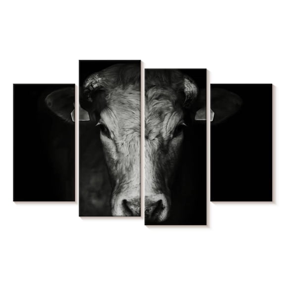 Elephant Stock Pondering Cow Wall Art - Horizontal Multi Panel Canvas - Living Room Wall Decor - Animal Multi Panel - Black And Gray Decor - 36" x 22"
